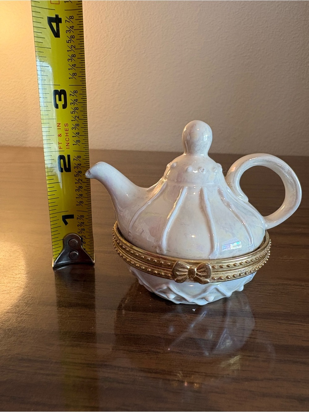 Pearlescent White Tea Pot Hinged Trinket “Steep In Love” COQUETTE COTTAGECORE